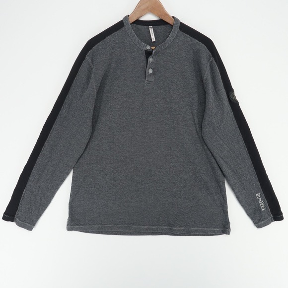 Alp n Rock Shirt Mens XL Gray Black Long Sleeve Henley Patch Casual Apres Ski - Picture 1 of 10